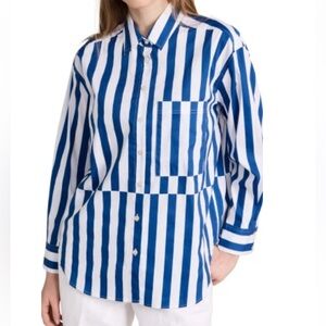 AYR All Year Long Deep End Marais Blue royal blue/white Stripe Shirt Sz M NWOT